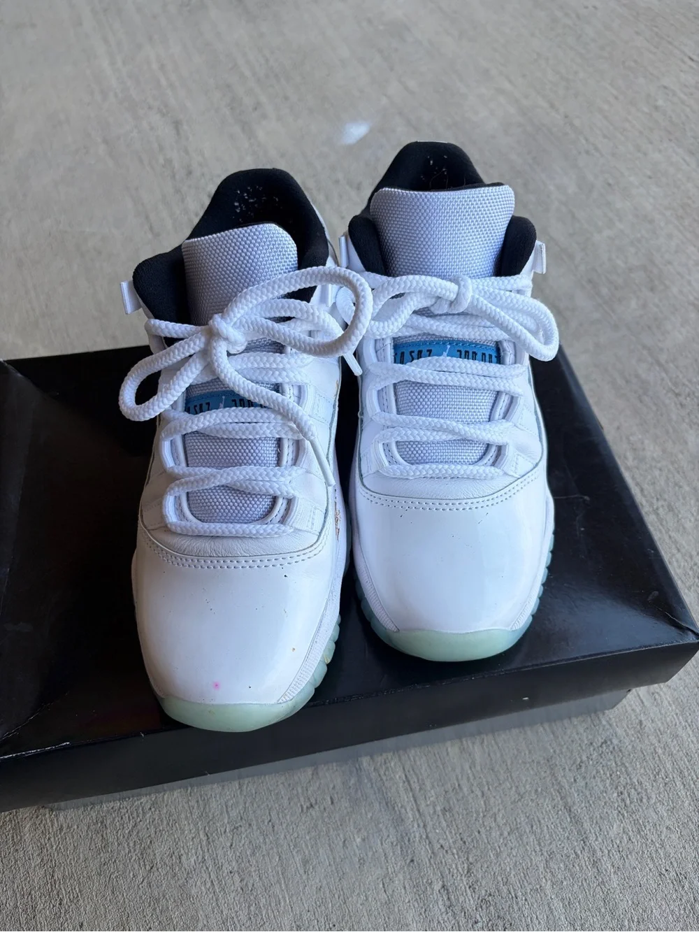 Jordan Kids White and Black Low-Top Sneakers with Light Blue Accents